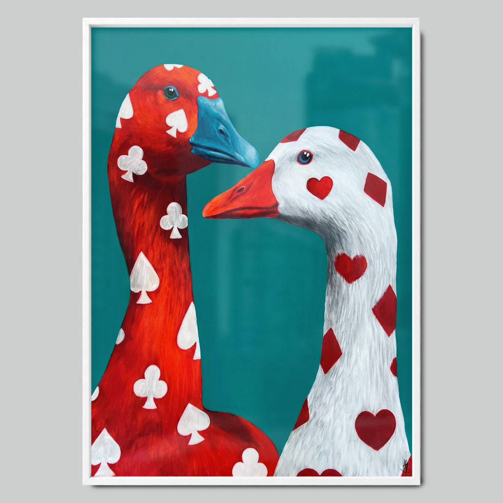 Poker Ducks арт постер с бяла рамка