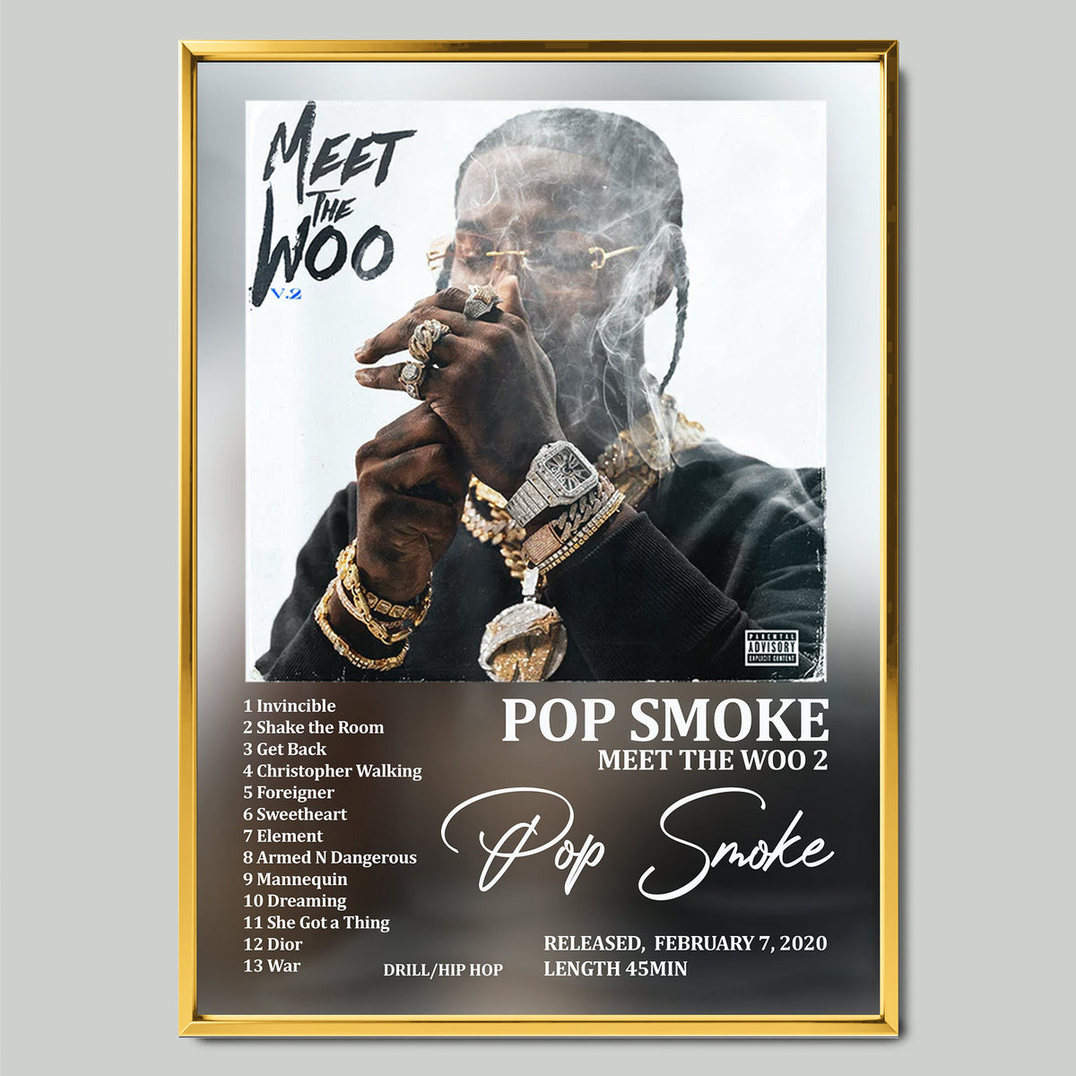 Pop Smoke – Meet The Woo 2 музикален постер със златиста рамка