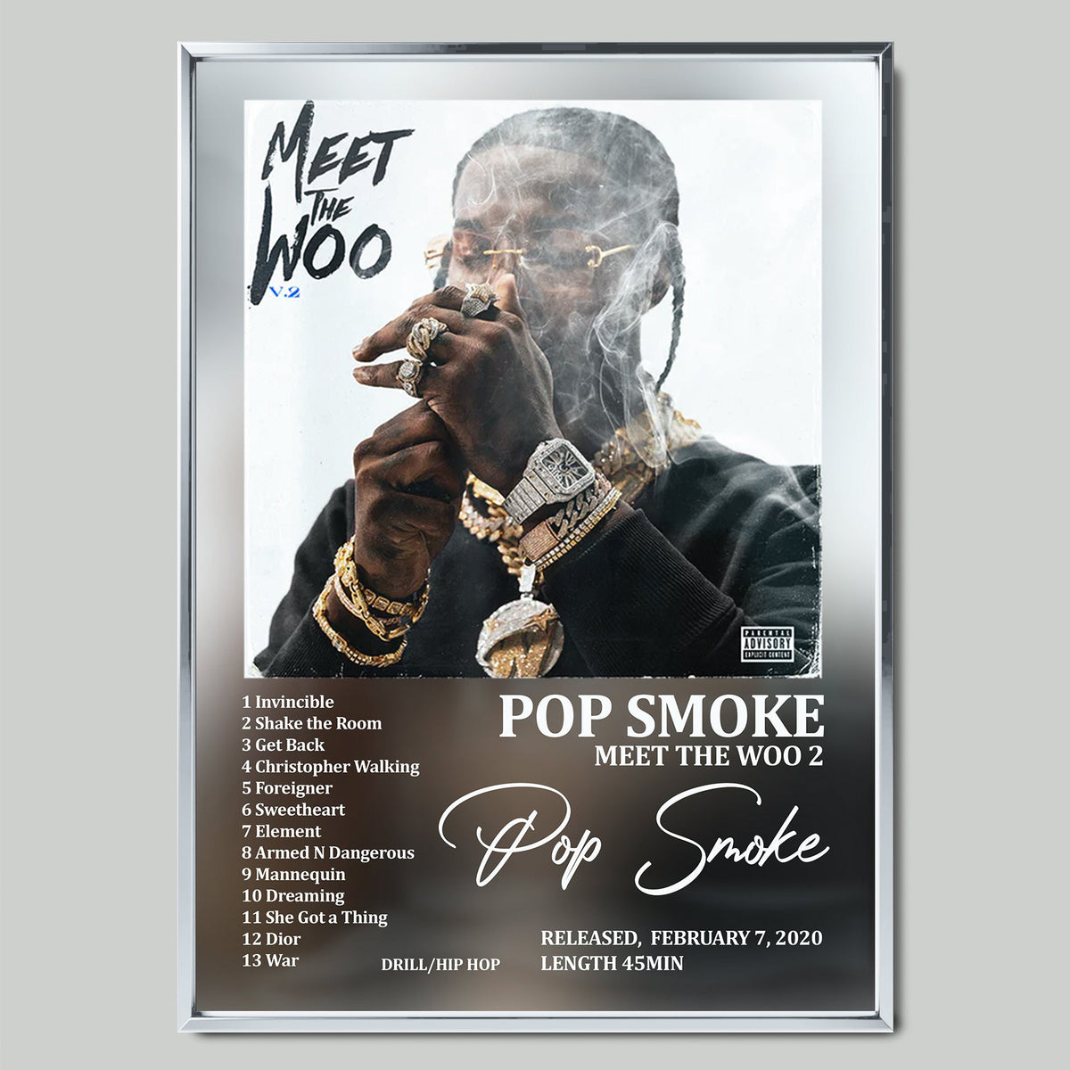 Pop Smoke – Meet The Woo 2 музикален постер със сребриста рамка