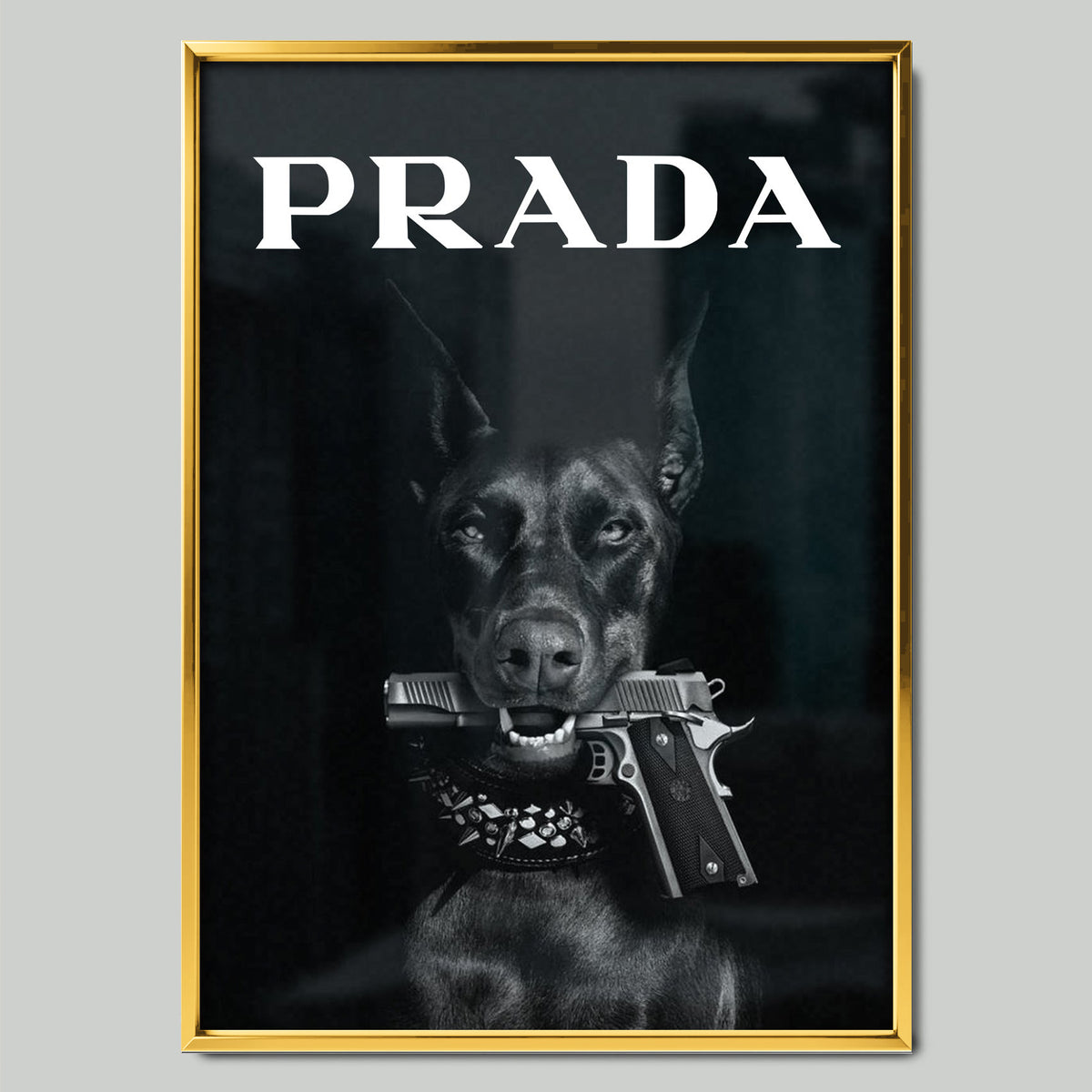 Prada Dog арт постер със златиста рамка