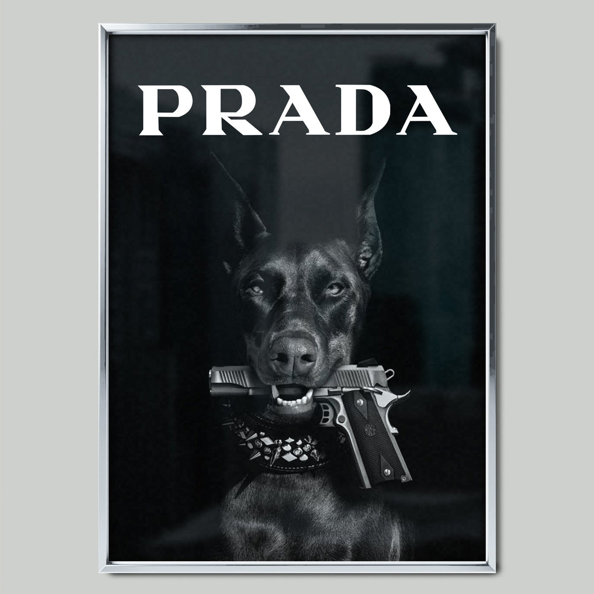 Prada Dog арт постер със сребриста рамка