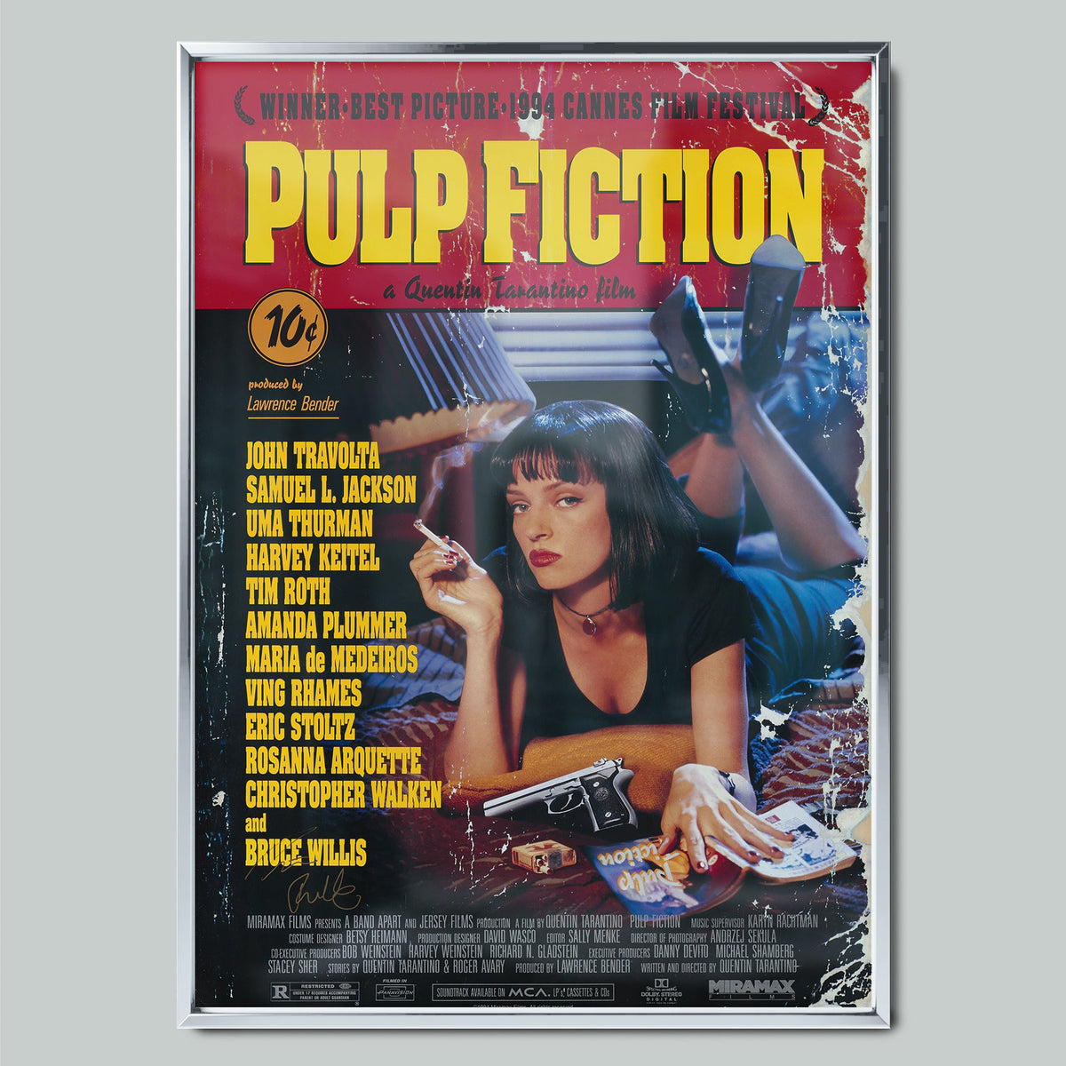 Pulp Fiction (1994) филмов постер със сребриста рамка