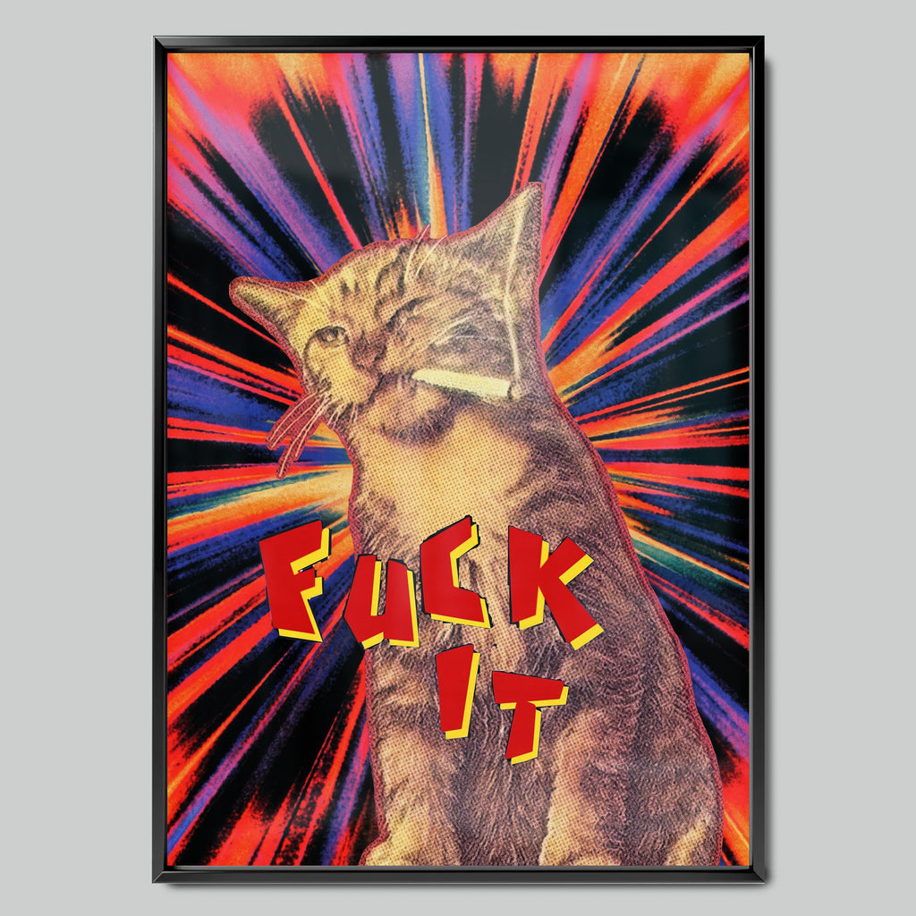 Rebel Cat арт постер с черна рамка