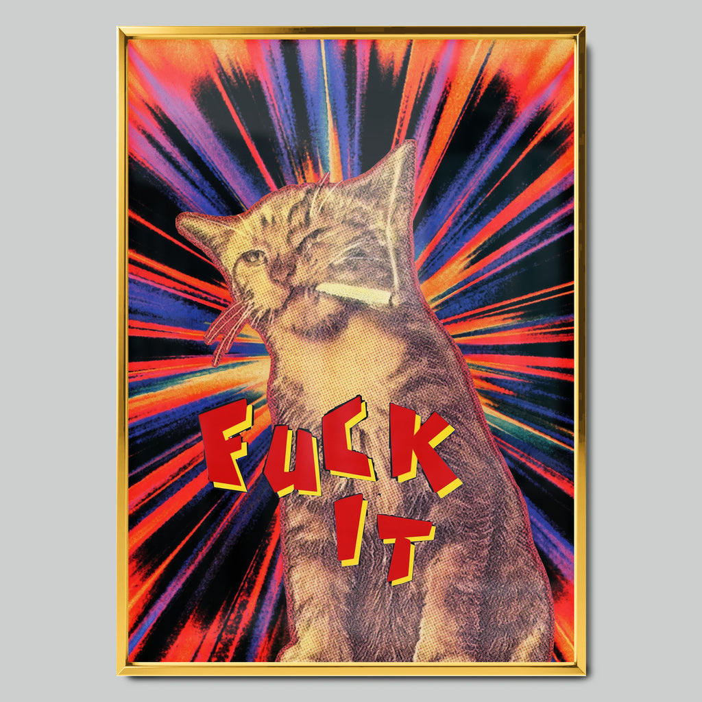 Rebel Cat арт постер със златиста рамка