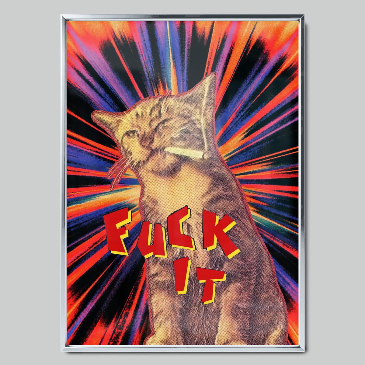 Rebel Cat арт постер със сребриста рамка