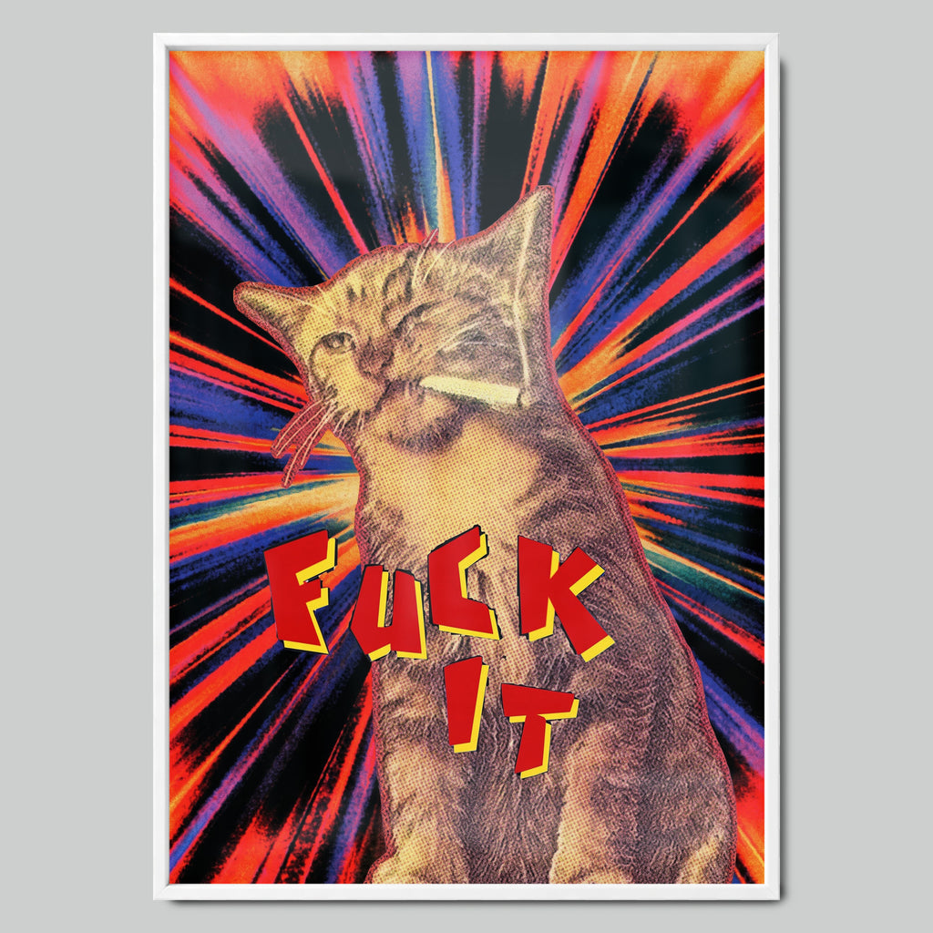 Rebel Cat арт постер с бяла рамка