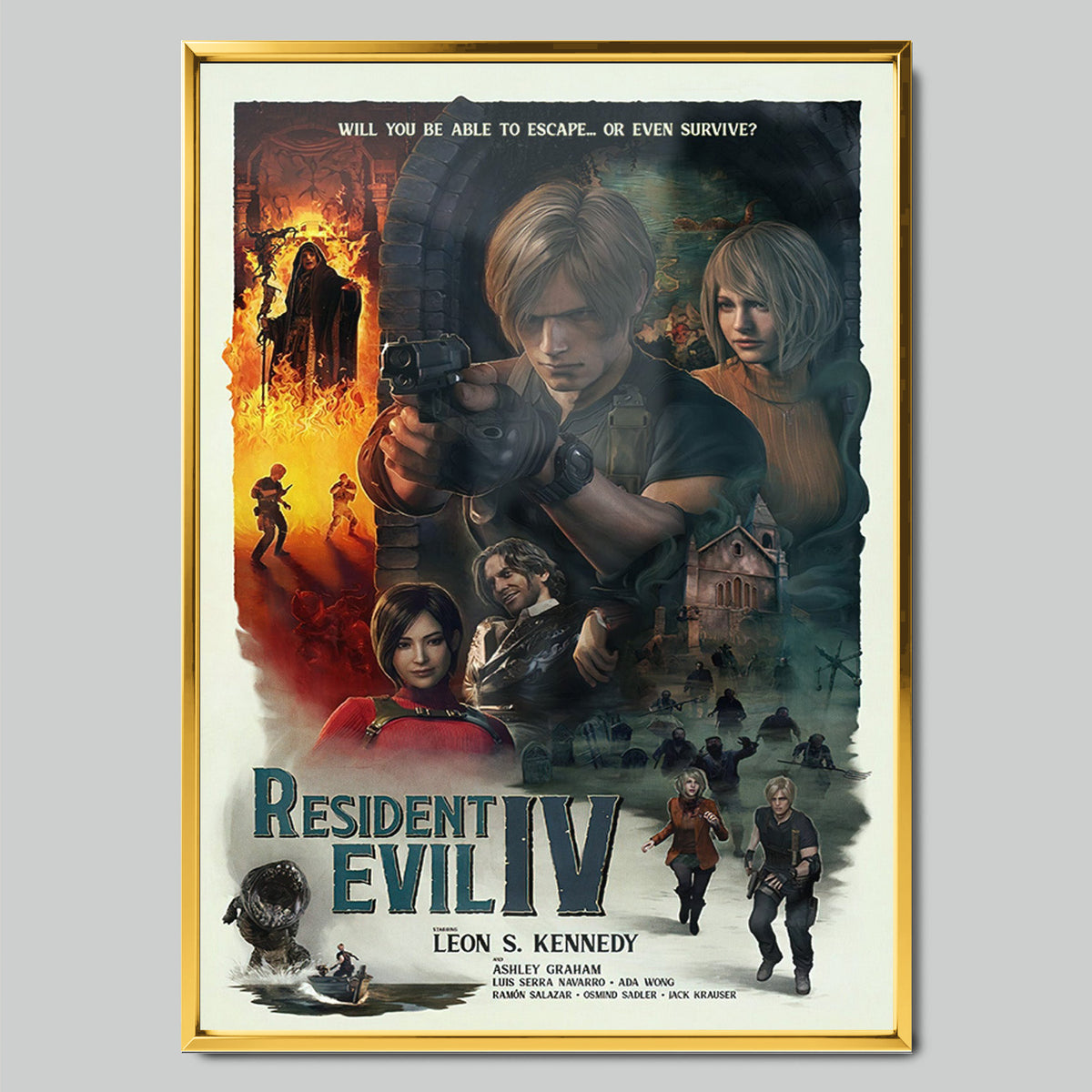 Resident Evil 4 геймърски постер със златиста рамка