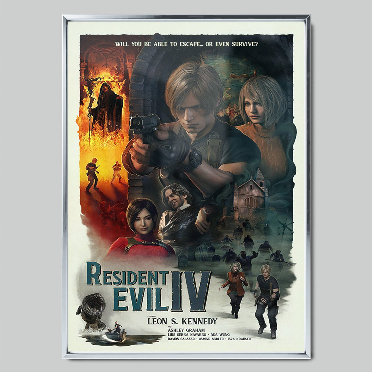 Resident Evil 4 геймърски постер със сребриста рамка