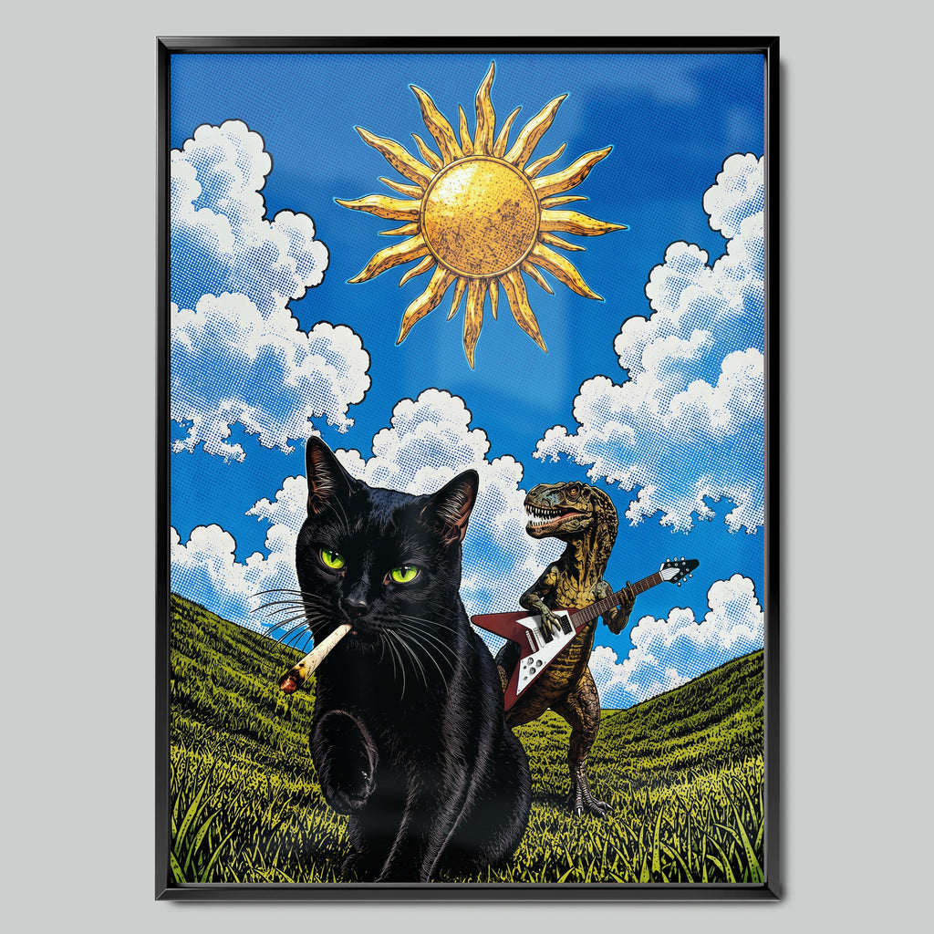 Rockstar Cat арт постер с черна рамка