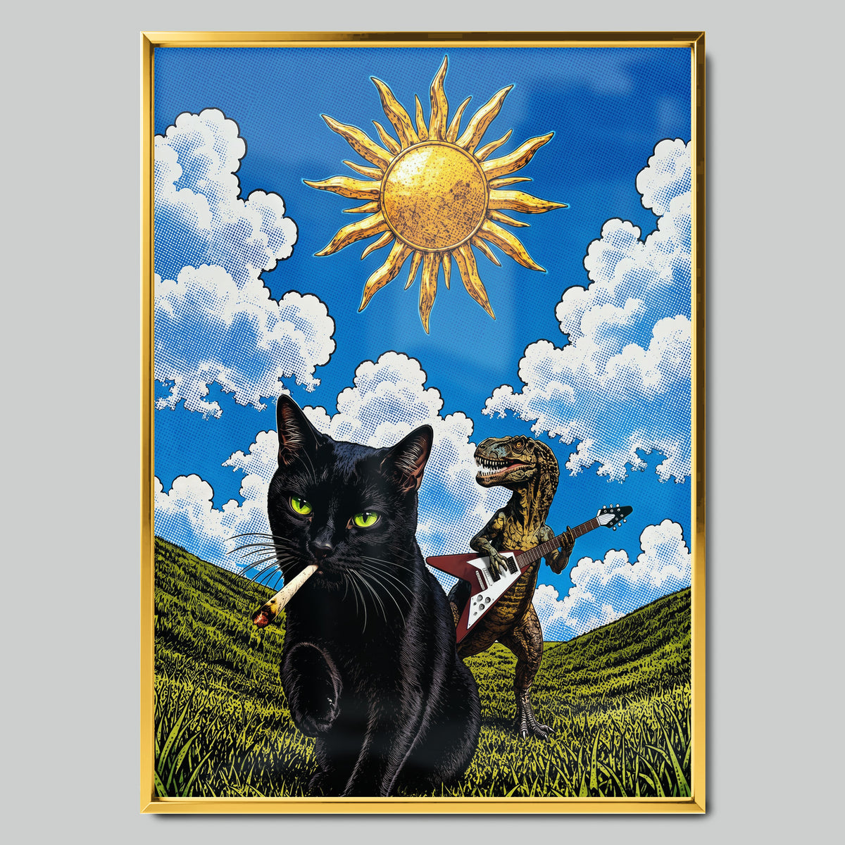 Rockstar Cat арт постер със златиста рамка