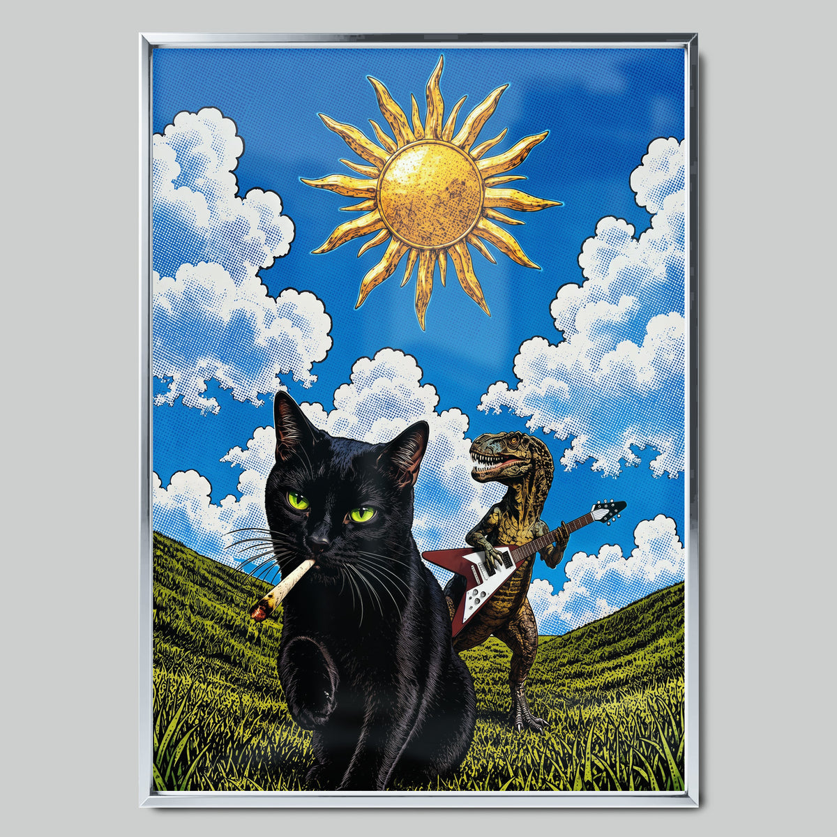 Rockstar Cat арт постер със сребриста рамка