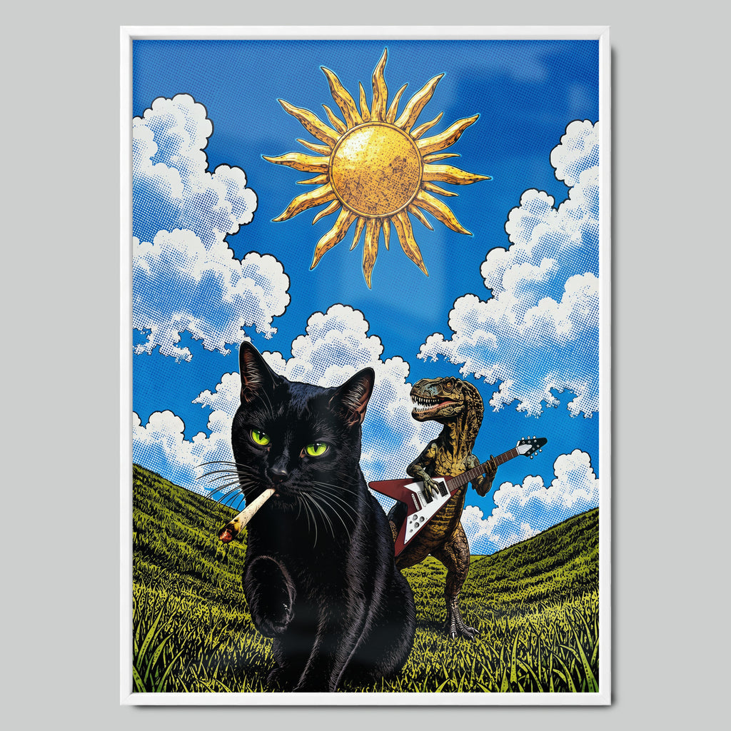 Rockstar Cat арт постер с бяла рамка