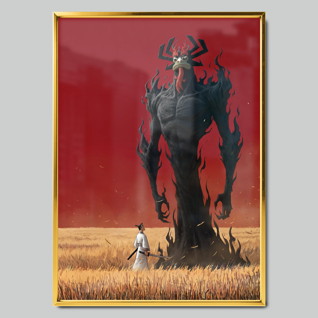 Samurai Demon арт постер със златиста рамка