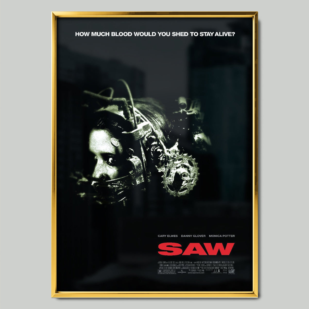 Saw (2004) филмов постер със златиста рамка