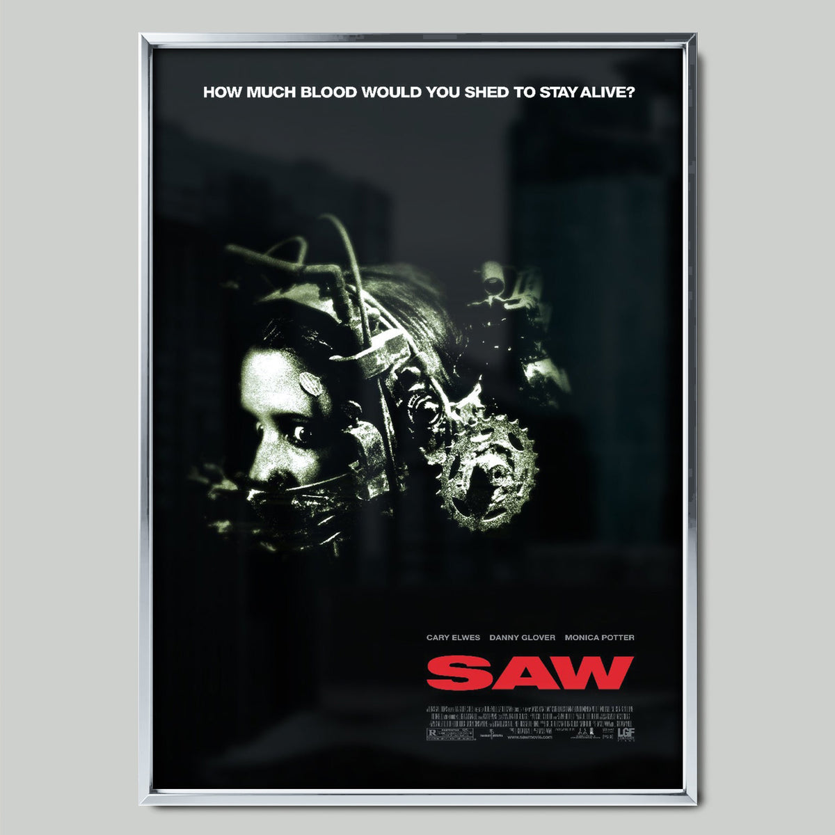 Saw (2004) филмов постер със сребриста рамка