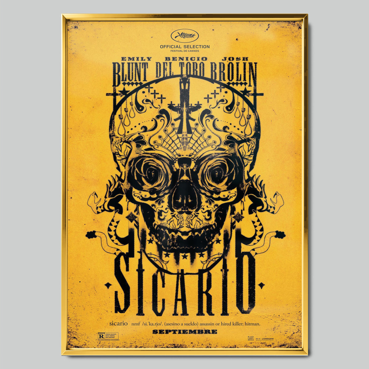 Sicario филмов постер със златиста рамка