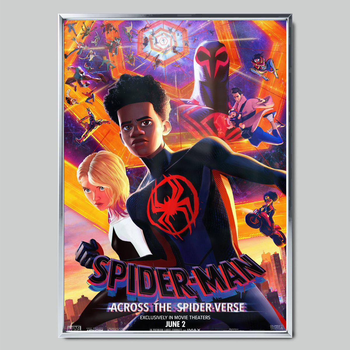 Spider-Man: Across the Spider-Verse филмов постер със сребриста рамка