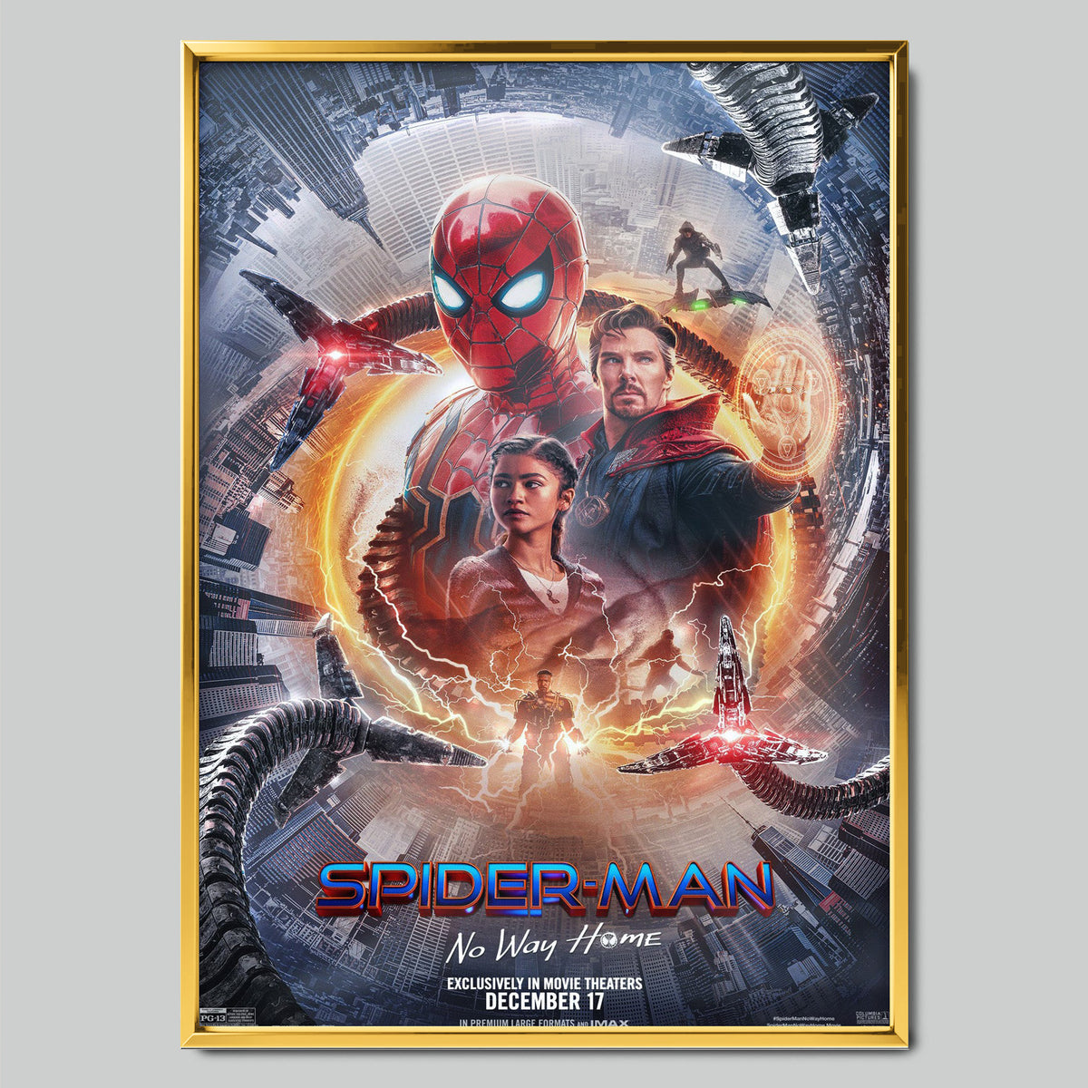Spider-Man: No Way Home филмов постер със златиста рамка
