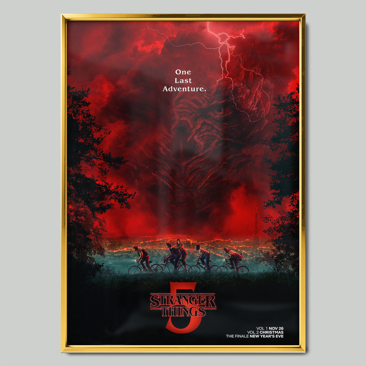 Stranger Things 5 Vecna филмов постер със златиста рамка