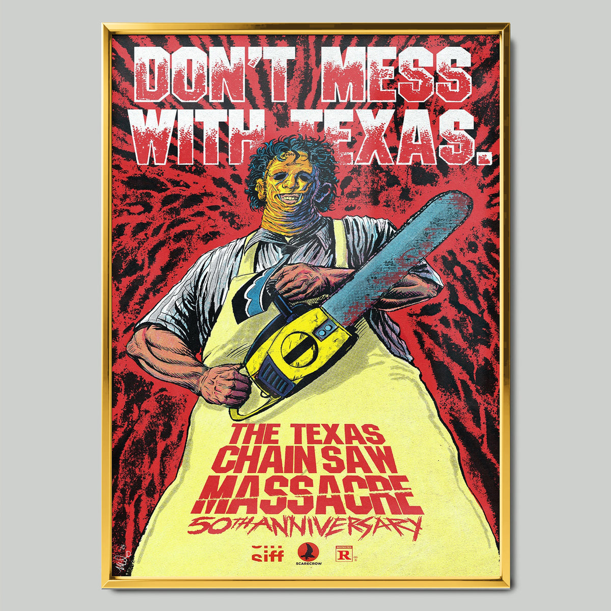 Texas Chainsaw Massacre филмов постер със златиста рамка