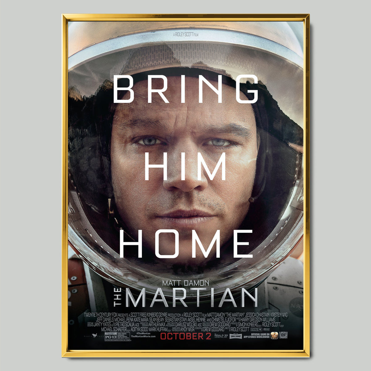 The Martian (2015) филмов постер със златиста рамка