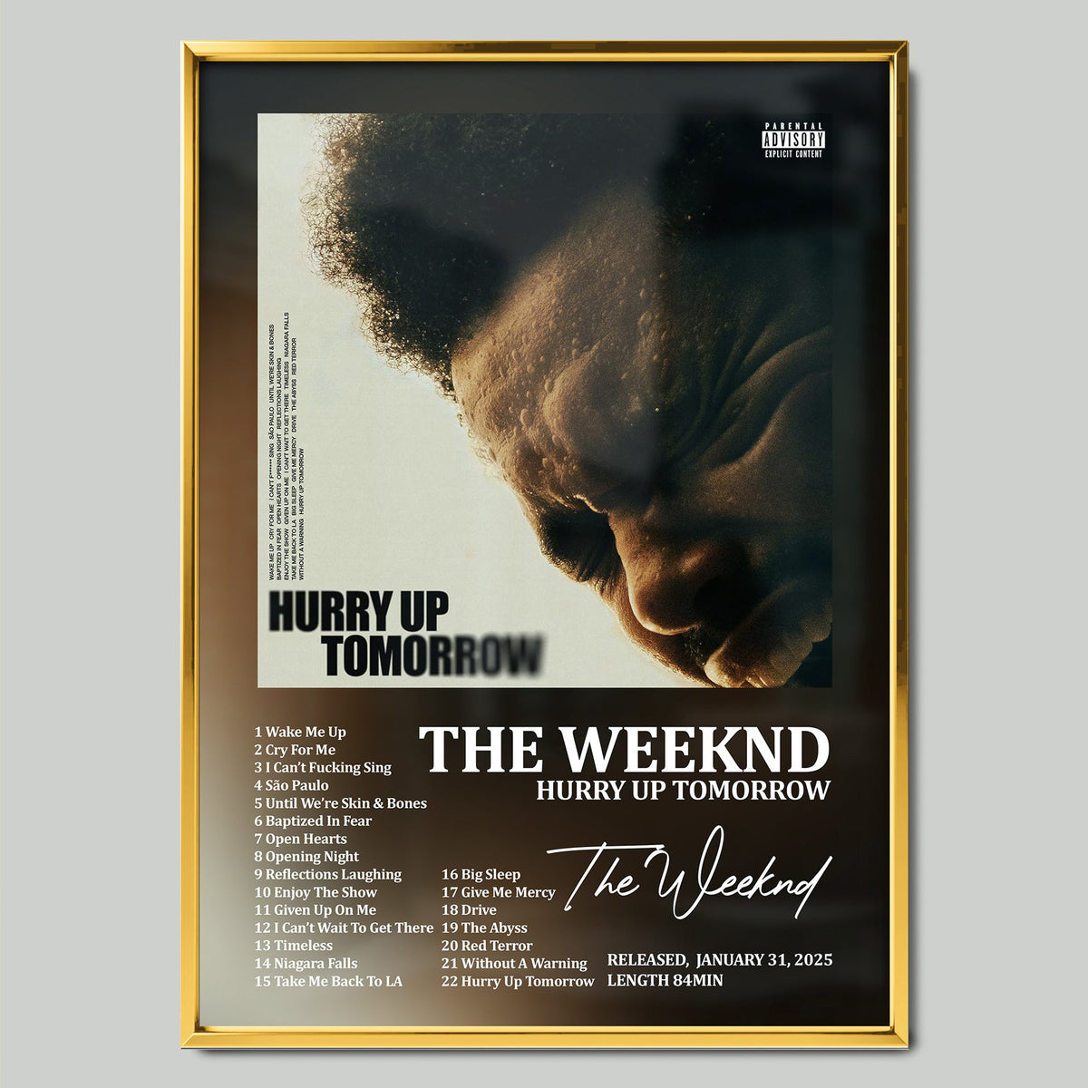 The Weeknd – Hurry Up Tomorrow музикален постер със златиста рамка