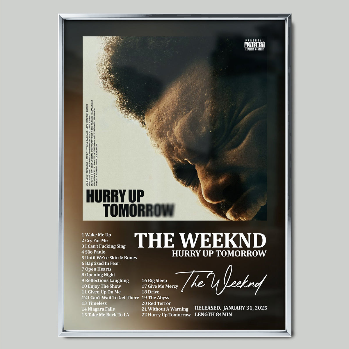 The Weeknd – Hurry Up Tomorrow музикален постер със сребриста рамка