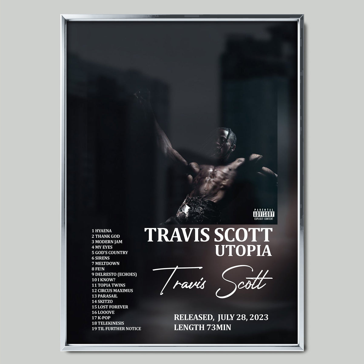 Travis Scott – UTOPIA музикален постер със сребриста рамка