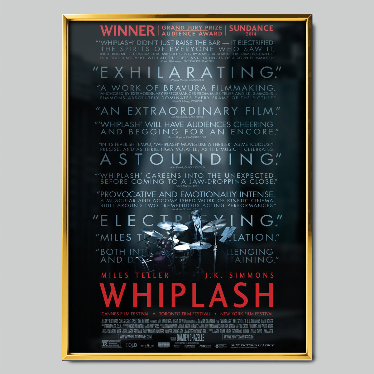 Whiplash филмов постер със златиста рамка