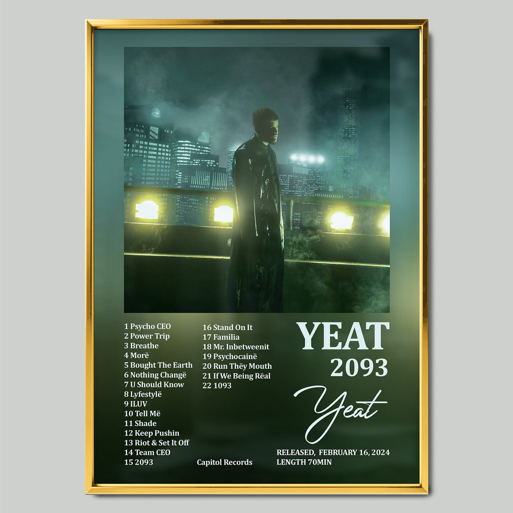 Yeat – 2093 музикален постер със златиста рамка