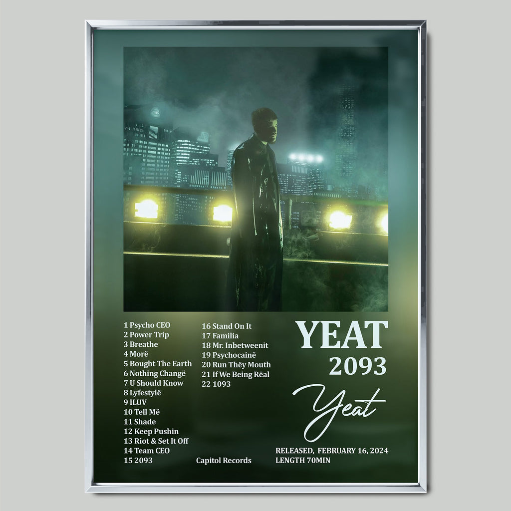 Yeat – 2093 музикален постер със сребриста рамка