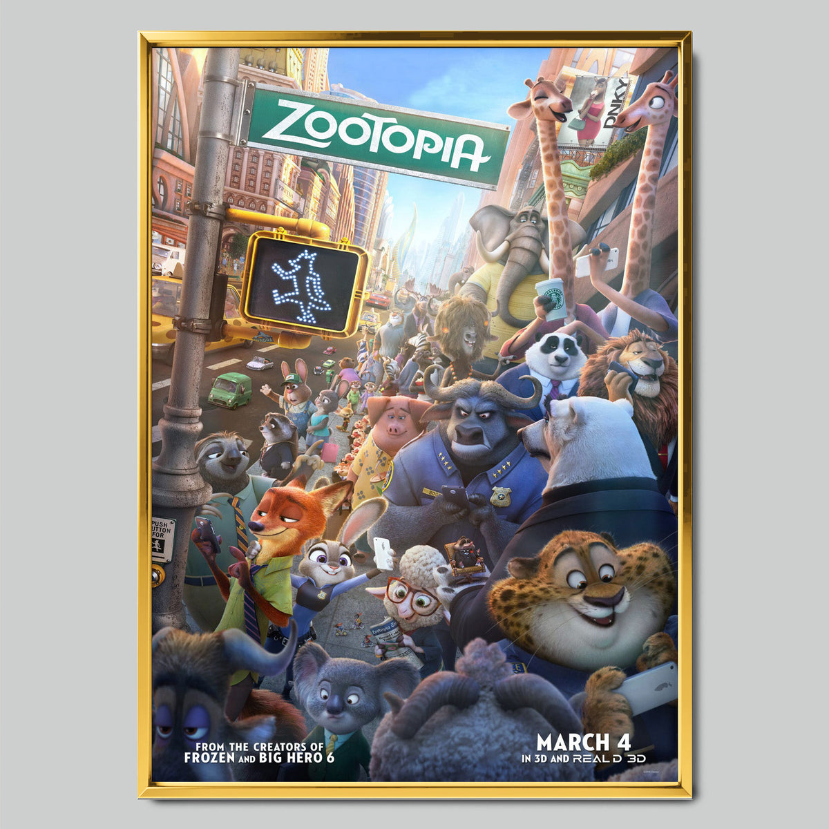 Zootopia филмов постер със златиста рамка
